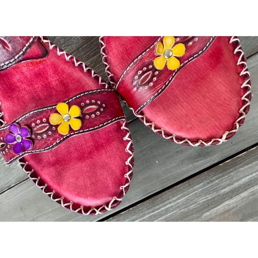 Spring Step L'Artiste Via Red Floral Whipstitch Kitten Heel Slide Sandal 10.5 11 - Picture 3 of 13